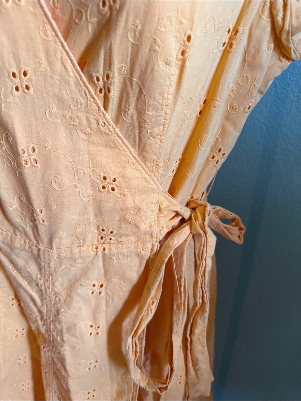 Isaac Mizrahi Yellow Eyelet Wrap Midi Dress - Picture 4 of 7